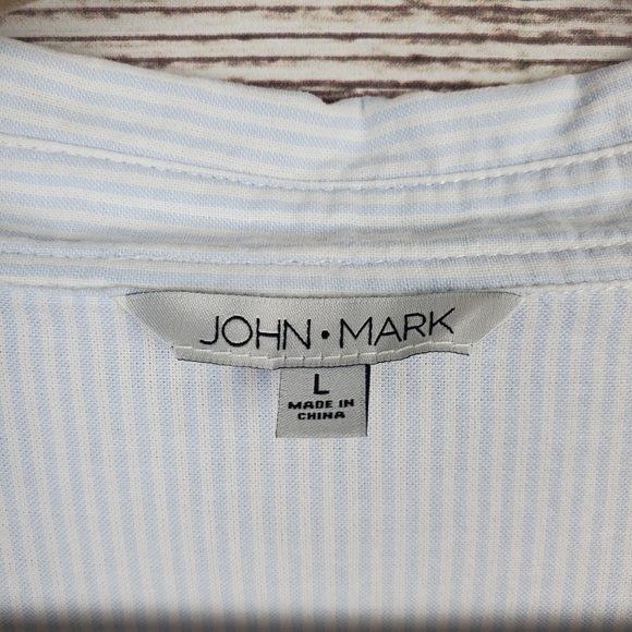 John Mark Womens Large Blue/White Stripe Portrait Collar Button Down Shirt Top - Picture 5 of 10